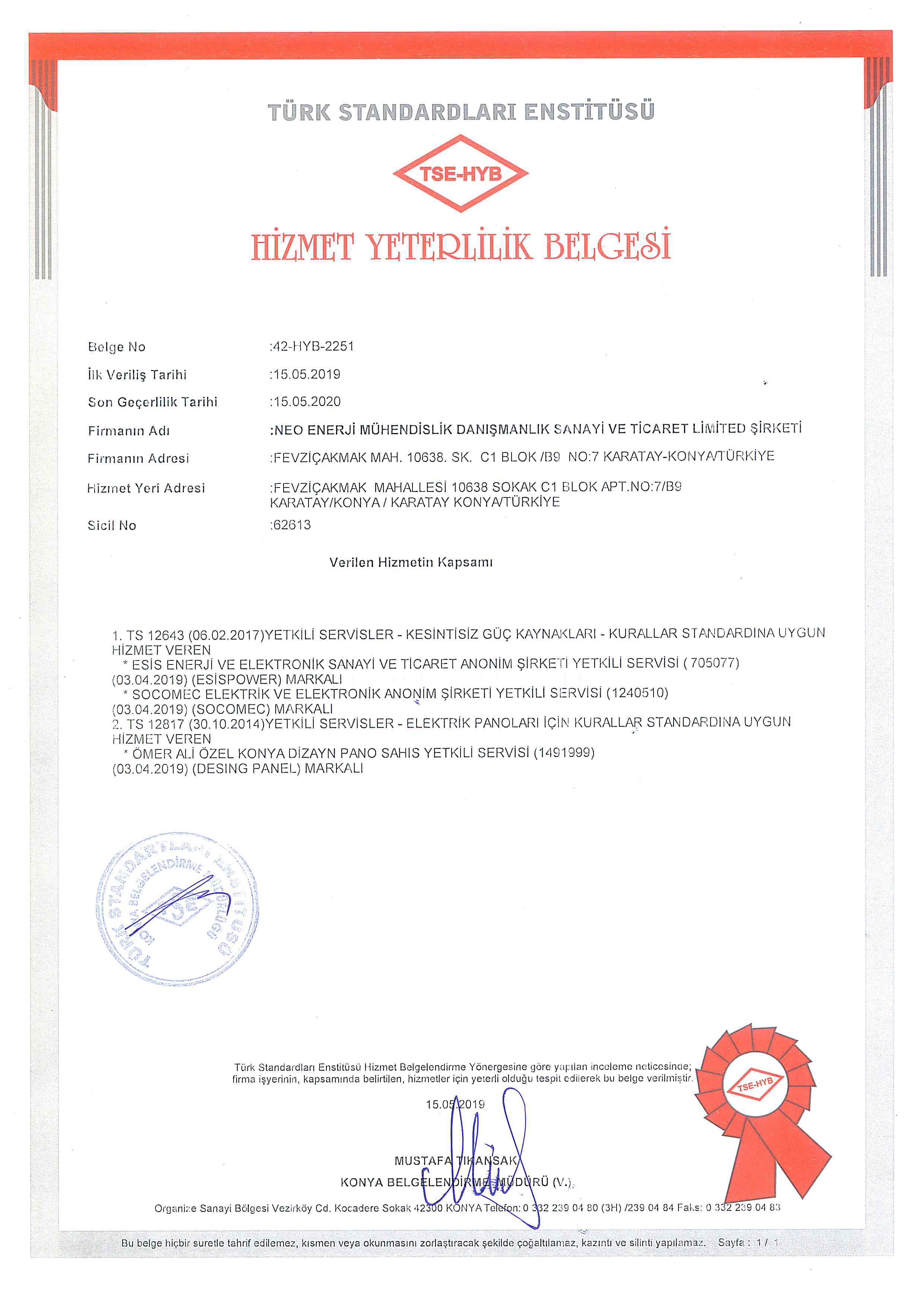 TSE Hizmet Yeterlilik Belgesi (JPG)